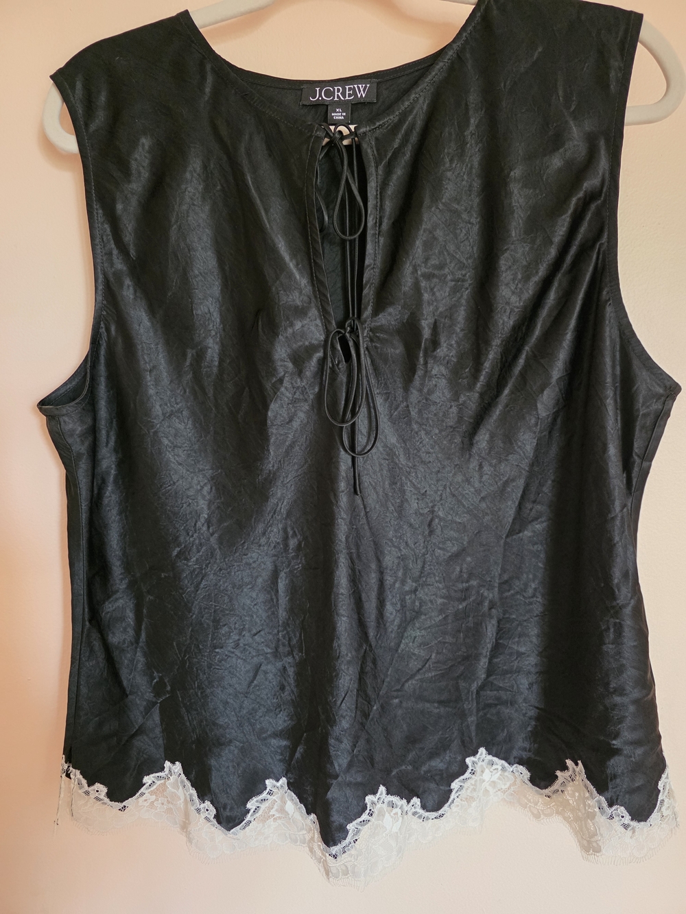 J.Crew Black Lace-Hem Sleeveless Top XL
